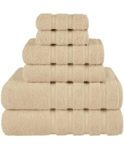 Safi Plus Towel Set Luxury Hotel Quality 600 GSM Genuine Combed Cotton, Super Soft & Absorbent Family Bath Towels 6 Piece Set -  2 Bath Towels, 2 Hand Towels, 2 Washcloths - Beige