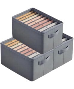HOOKOR Set of 3 Large wardrobe clothes storage box, Closet storage box and storage cabinet with handles, Foldable fabric drawer storage box, Clothes divider, Jeans, Sweater, Bra