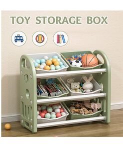 MIXDE Kids Toy Storage Organizer with 6 Bins, Multi-functional Nursery Organizer, Child Furniture Cabinet with Shelf and Bins for Playroom, Bedroom, Living Room (green) - Image 4