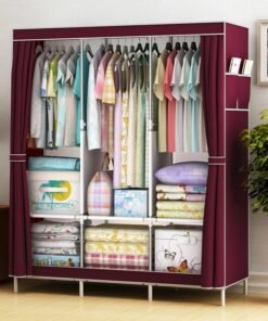 Simple Wardrobe Fabric Steel Frame Single Double Cloth Wardrobe Storage Simple Modern Economical Bedroom Assembled Wardrobe