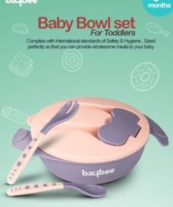 Alternative view of BAYBEE Silicone Baby Feeding Bowl With Closing Lid Suction Cup Spoon Fork Set For Baby Feeding Baby Tableware Set Soft First Stage Feeding Baby Bowls Kids Bowl Spoon Set For Baby Toddlers Pink
