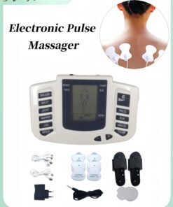 HALAMODO Electronic Pulse Massager with 4 Modes and 8 Intensity Levels Muscle Stimulator for Pain Relief Therapy & Sciatica & Neck Pain Portable Stim Machine with 4pcs Pads & 1pc Slipper & 1pc USB cable & 1pc patch clip & 1pc 2-head wire & 1pc 4-head wire