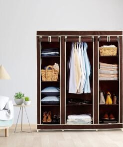 OBBO Plastic 3-Door Foldable Wardrobe 10 Rack Storage Cabinet for Clothes, Shoes & Accessories, Durable & Space-Saving Closet Organizer 162 cm x 44 cm x 138 cm-Brown
