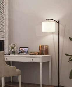 Glanfen Modern Retro Atmosphere Standing Floor Lamp LED Three-Color Adjustable Hanging Linen Lampshade