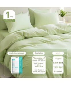 Disposable Bed Sheet Four-piece Hotel Supplies Travel Portable Double Cotton Disposable Bedding Pillowcase Quilt Cover-Color:Sterilized Green Three-piece Set-Specifications:Set/single Piece
