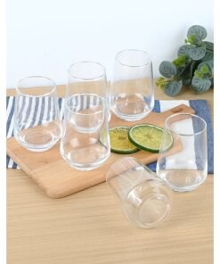 Ollieroo Drinking Glasses Set of 6, 390ml Water Glasses, Stemless Wine Glasses, Glass for Cocktail, Juice, Mojito, Iced Tea, Kitchen and Bar Glassware