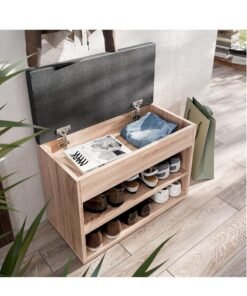 MODERN HOME Entryway Shoe Storage Bench with Cushion | Hallway Organizer & Hidden Lift-Top Storage Beige
