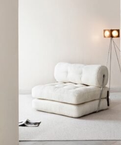 Merry Moments Tofu Block Style Sofa Modular Design Contemporary Comfort White Boucle Upholstered Armchair Lounge Chair Sofa for Bedroom Living Dining Retail Creative White H70xW80xL80 cm
