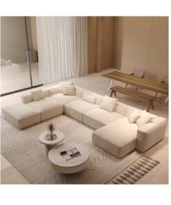 Karnak Molly U Shape Sofa for a Modern Lounge and Cozy Corner Linen Fabric Beige