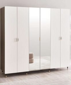 Pan Home AVERSA 6 DOOR WARDROBE WITH MIRROR - WHITE