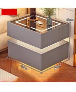 NKX Modern Bedside Nightstand Table with LED Mirror, Sensor Light, Wireless Charging and BT Speaker 50CM