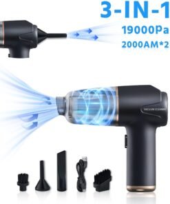 HAOHAN Cordless Car Vacuum Cleaner, Air Duster, Air Blow Powerful Brushless Motor 19000PA Handheld Vacuum With 4000mAh battery and Safety Hammer, Portable Multi-Nozzles for Car, Keyboard, Home, Office, Kitchen