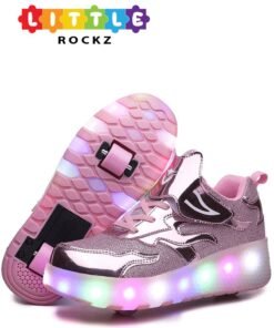 LITTLE ROCKZ LED Flash Light Fashion Shiny Sneaker Skate Heelys Shoes With Wheels And Lightning Sole
