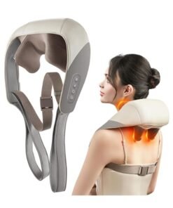 BORTONY Shiatsu Neck Back & Shoulder Massager with Heat Deep Tissue Electric Massage Pillow Wireless & Portable Pain Relief Ideal Gift (Grey)