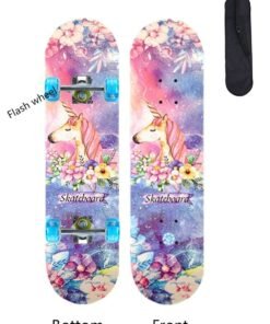 ZCM-HAPPY Beginner Four Wheel Flash Skateboard 80*20cm with Backpack for Boys and Girls, 7-Layer Maple Double Kick Concave Skateboard for Kids and Adults