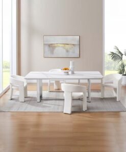 DANUBE HOME Monarch 9 Piece Rectangular Dining Set One Dining Table With 8 Dining Chairs 1 + 8 Seater Modern Design Furniture For Home Dining Room Set - White / Brushedsilver