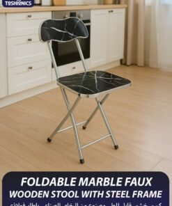 Toshionics Portable Foldable Marble Wooden Square Chair Folding Stool Seats Metal Frame For Breakfast Computer Office Workstation Kitchen Balcony Home Dining Outdoor Picnic Beach Desert Camping