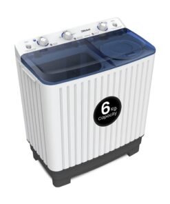 Nobel 6kg Wash / 4.5kg Spin Capacity Twin-Tub Semi-Automatic Washing Machine | With 400W Wash Power, Air Drying, 1300RPM Spin Speed, IPX4 Rating & Transparent Blue Cover – NWM600RH White 6 kg NWM600RH White