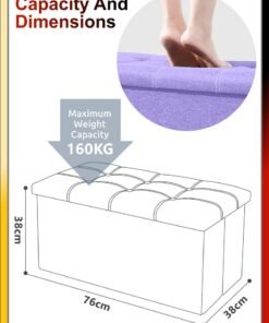 DBLEW Linen 76x38x38cm Foldable Ottoman Storage Bench Cube Boxes Footrest Shoe Changing Step Stool Padded Seat For Bedroom Hallway Chair Dorm Living Room Table Space Saving With Lid 80L Capacity - Image 3