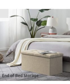 XiuWoo 30 inches Folding Storage Ottoman 80L Ottoman Bench Footrest Stool Linen Fabric Beige Storage Chest Padded Seat for Bedroom and Living Room Support 350lbs - Image 3