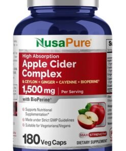 NusaPure Apple Cider Vinegar Complex - 180 Veggie Caps - Organic ACV and Ceylon Cinnamon, Organic Ginger, Bioperine & Organic Cayenne Pepper