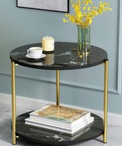 DubaiGallery Round Tea Table Living Room Coffee Tables Marble Texture Wooden Combination Furniture Durable Table