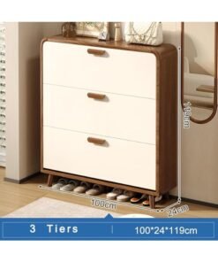 Shoe Cabinet, Wooden Shoe Rack with 3 Flip Drawers, Entryway Shoes Organizer Cabinet， Free Standing Shoe Holder with Flip-Door, 100 * 24 * 119cm (XG029, White)
