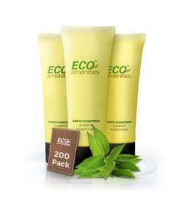 ECO Amenities Travel Size Shampoo Bulk - 200 PACK, 30mL, 1 oz Hotel Shampoo Supplies for Guests - Green Tea Scent Eco Shampoo, Mini Shampoo with Flip Cap and Biodegradable Clear Container