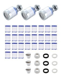 Teuuea Universal Faucet Water Filter, 360° Rotatable Kitchen Sink Tap Purifier, Water Filter Removes Chlorine Sediment Suspended Solids Rust Colloids for Kitchen Bathroom (3 Pack and 27 Filter Cartridges)