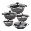 DESSINI 10-Piece Granite Non Stick Cookware Set Includes 4xCasserol With Lid 32cm, 28cm, 24cm, 20cm, 1xShallow Pot With Lid 28 cm Black 32,28,24,20,28cm