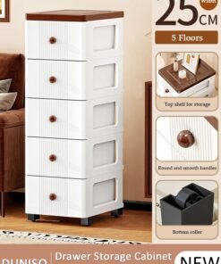 DUNISO 5-Layer Narrow Storage Cabinet  with Wheels，Multifunctional Drawer Plastic Wardrobe，Storage Drawer Units Kitchen Crevice Storage ，Storage Cabinet for Toys，Snacks，Books