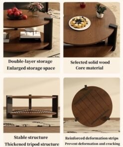 WALALLA Round Oak Wood Coffee Table, 2-Tier Circle Coffee Tables with Storage Rustic Farmhouse Center Circular Coffee Table Modern Contemporary Tea Table for Living Room Bedroom Balcony Office - Image 3