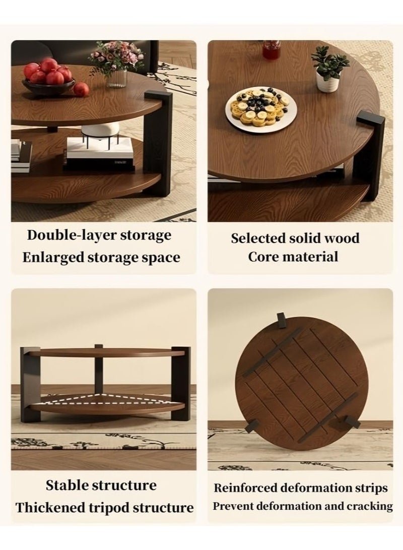 WALALLA Round Oak Wood Coffee Table, 2-Tier Circle Coffee Tables with Storage Rustic Farmhouse Center Circular Coffee Table Modern Contemporary Tea Table for Living Room Bedroom Balcony Office - Image 3