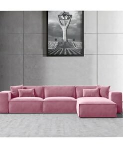 Karnak Carol Corner l L-Shaped Luxury Sofa For Living Room Solid Wood Corner Modern Design Couch, Velvet Upholstered Color (Left, Pink)