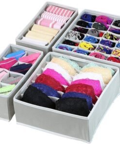 Styleys Non-Woven Foldable Storage Box Drawer Organizer Wardrobe For Clothes, Lingerie, Innerwear, Underwear, Bra, Socks, Tie, Etc. (Set Of 4 - Grey, S1014Clothing)