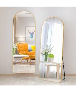 Noon East Full Length 160x45 cm Arched Shape Mirror With Stand, Arched Wall Mirror, Black Floor Mirror Freestanding, Wall Mounted Mirror for Bedroom Living Room - Gold