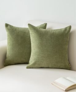 a moment Pack of 2 Decorative Chenille Throw Pillow Covers with Twill Cushion Covers for Sofa Living Room Couch Bed 50x50 CM Moss Green