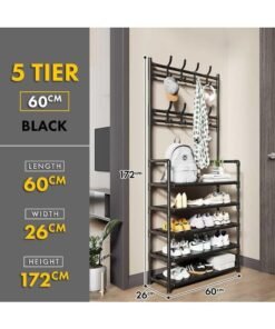 BLOOMING TIME Industrial Entryway Storage Organizer – Freestanding Metal Frame, Coat Rack & Shoe Bench Rack, Multi‑Function Hallway Organizer with Hooks ，for Bedroom, Hallway, Entryway, Office, Living Room - Image 3
