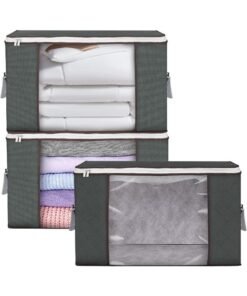 SKY-TOUCH 3 Pieces Large Capacity Sized Bags, Clothes Storage Bag Organizers, Foldable, Durable and Space Saver with See-Through Window and Carry Handles