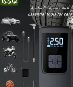 BSQ Portable Tire Inflator | 150PSI Air Compressor with Pressure Gauge | 4000mAh Rechargeable Electric Air Pump | with LED Display and Nozzle Set | Suitable for Cars, Motorcycles, Bicycles, and Balls