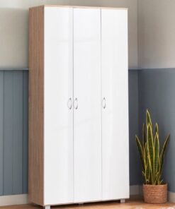 Home Box Capri 44-Pair Tall Shoe Cabinet With 3 Doors Engineered Wood White Beige 20 Shelves 37 x 189 x 90 cm