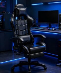rayze Ergonomic gaming chair, gaming chair, computer chair, adjustable height, PU leather, high back, lumbar support, comfortable armrests with neck and lumbar massage support, 360° rotation, suitable for office or gaming (black) - Image 4