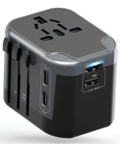 AMROAH All in One International Travel Adapter with 4 USB (2 USB A & 2 USB Type C), Worldwide Universal Travel Plug with Charging Ports AC Power Converters Socket to USA Europe UK Australia France