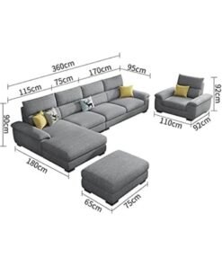 Karnak Overstuffed Multifunction Sofa Set, Solid Wood Sofa for Living Room Furniture Modern Corner linen Fabric Upholstered Sofa Set Color Grey
