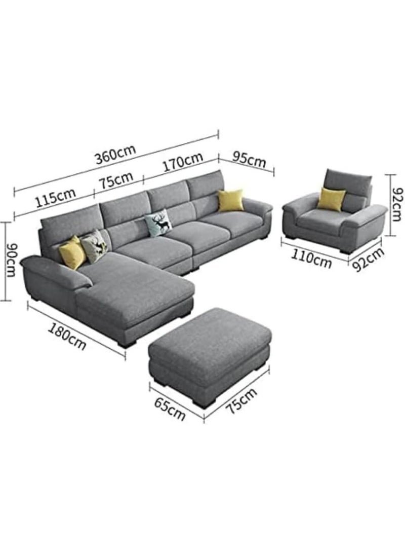 Karnak Overstuffed Multifunction Sofa Set, Solid Wood Sofa for Living Room Furniture Modern Corner linen Fabric Upholstered Sofa Set Color Grey