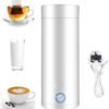 XiuWoo Portable Electric Kettle 400ml Travel Tea Kettle with Non stick Coating Double Wall Water Boiler Bottle Insulated Coffee Thermos Mug Fast Boil and Auto Shut Off Hot Water Heater (White)