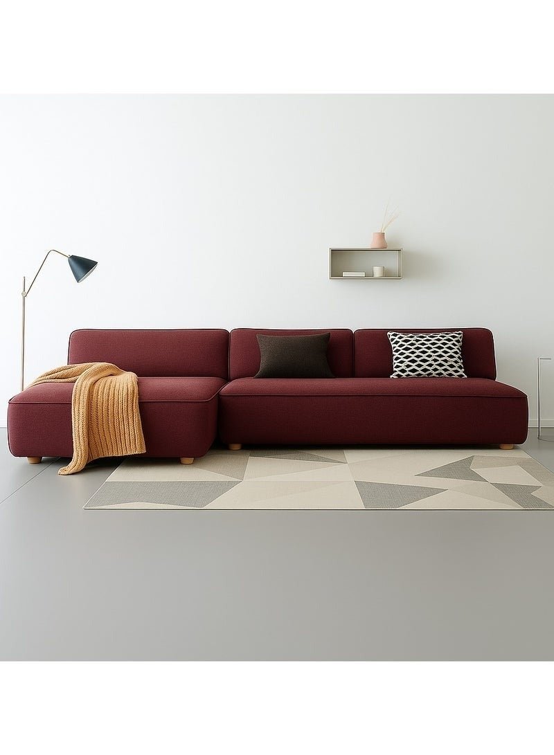 Al Zakharef Furniture Clarissa 3-Seater Luxury L-Shape Velvet Sofa with Free Pillows, Premium Wooden Frame, High-Density Seating Foam, Modern Corner Couch for Living Room Size L270 × W180 cm, Colour Wine Red