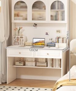 keke Modern Multifunctional Computer Table Home Office Writing Workstation with Drawers Glass Door & Storage Shelves 120 CM