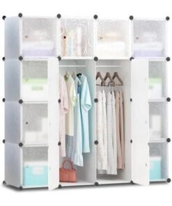 Portable Closet Clothes Wardrobe Bedroom Armoire Storage Organizer With Hanging Section, Capacious & Sturdy, (16 cube white) - Image 4