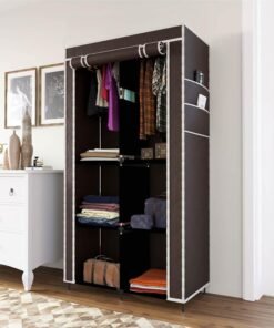 Whitecloud TRANSFORMING HOMES Collapsible Wardrobe Portable Foldable Closet Clothes Almira, 2 Hanging Space, 8 Shelves (Non-Woven Fabric 90GSM, 84CMx42.5CMx166CM) (7800-3, Brown)